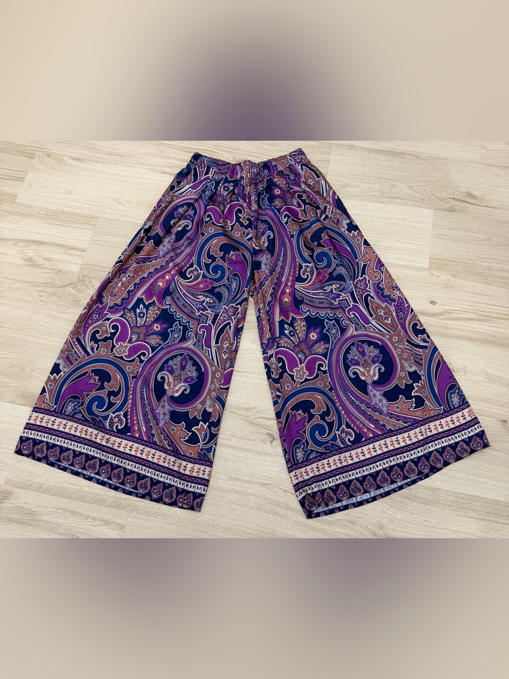 New‼️ Umgee 💜 Purple Mix Paisley Wide Leg Boho Pants NWT Boutique - Picture 7 of 11